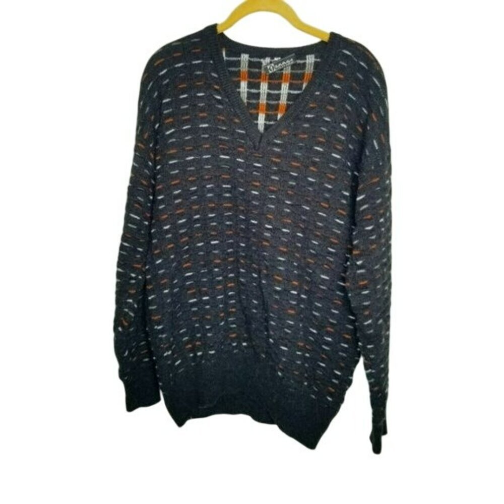 Vintage Fiume V-Neck Alpaca Sweater Size 50  L Made‎ In Italy Grey Pullover